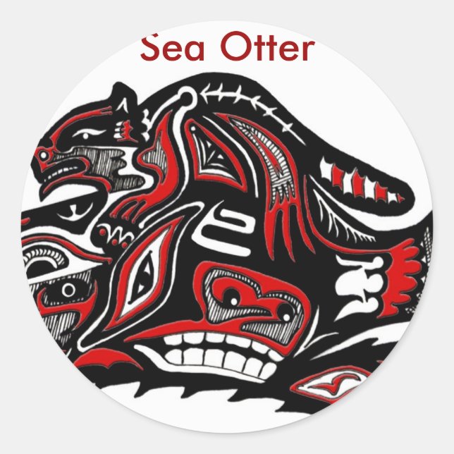 Sticker Rond SEA OTTER & BABY (Haida Styled) Gamme de cadeaux (Devant)