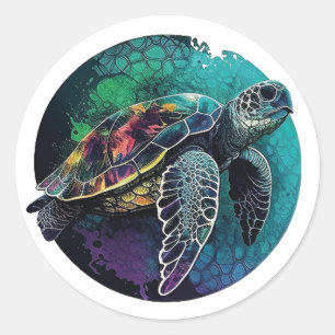 Sticker Rond Sea Turtle Beach Lover Ocean Animal Graphic 