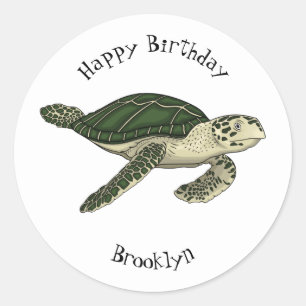 Sticker Rond Sea turtle cartoon