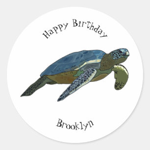 Sticker Rond Sea turtle cartoon