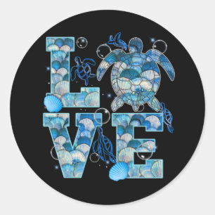 Sticker Rond Sea Turtle Love Shirt Ocean Beach Amoureux des ani