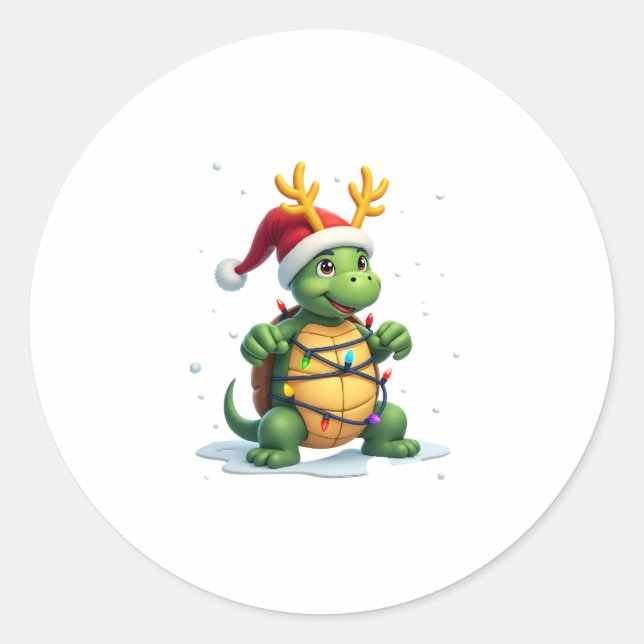 Sticker Rond Sea Turtle Santa Christmas Lights Cute Xmas Men Wo (Devant)