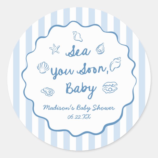 Sticker Rond Sea You Soon Baby Coastal Baby Shower (Devant)