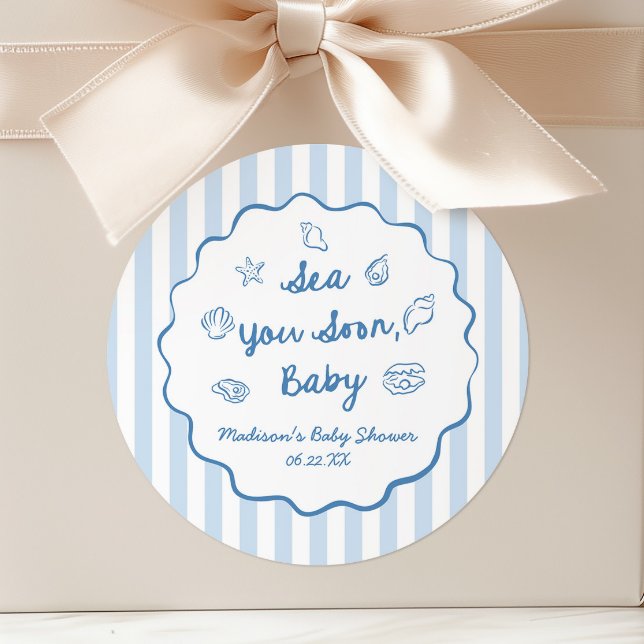 Sticker Rond Sea You Soon Bébé Shower de Bébé Côté Mer (Créateur téléchargé)