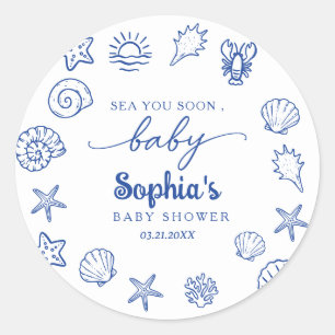 Sticker Rond Sea You Soon dessinés à la main, sous la mer baby