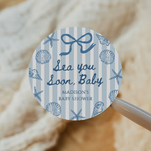 Sticker Rond Sea You Soon Seashell Fête de Naissance Côtière 