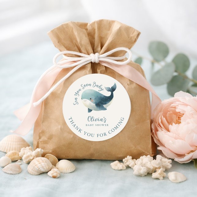 Sticker Rond Sea You Soon Whale Ivory Thank You Baby Shower (Créateur téléchargé)
