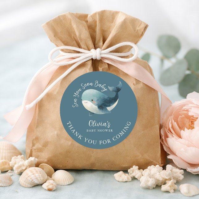 Sticker Rond Sea You Soon Whale Turquoise Thank You Baby Shower (Créateur téléchargé)