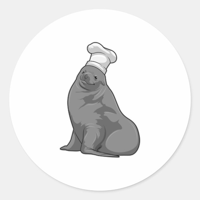 Sticker Rond Seal as Cook with Chef casquette (Devant)