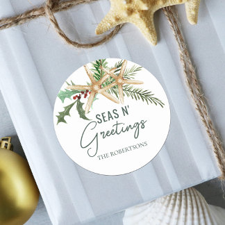 Sticker Rond Seas N Salutations Tropical Christmas Starfish