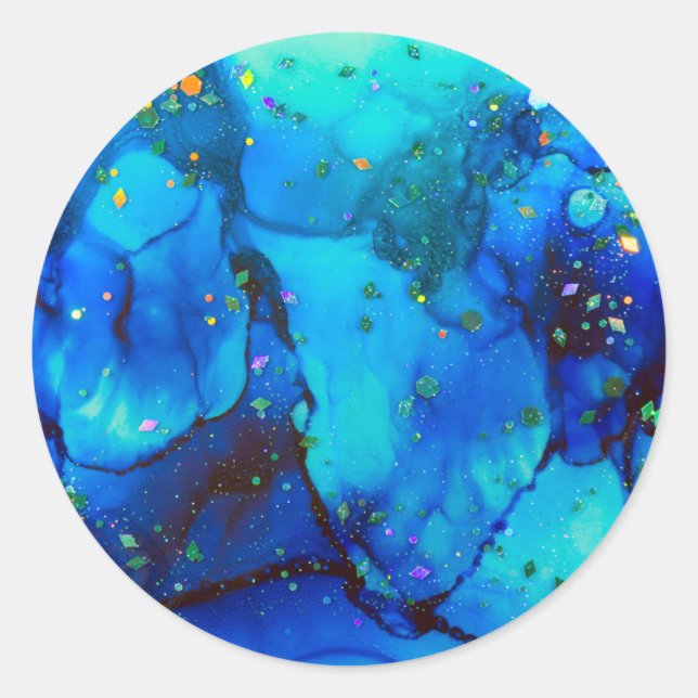 Sticker Rond Seascape Alcohol Ink Abstract (Devant)