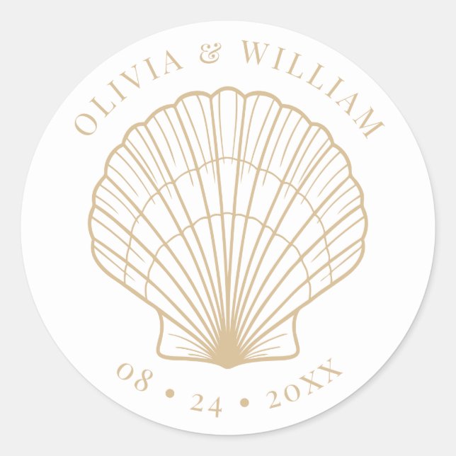 Sticker Rond Seashell Beach Côte Mariage Beige (Devant)