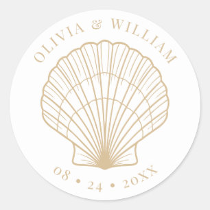 Sticker Rond Seashell Beach Côte Mariage Beige