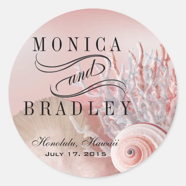 Sticker Rond Seashell Dreams Beach Wedding rose (Devant)