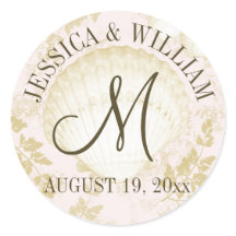 Seashell Vintage Beach Mariage Monogramme rose