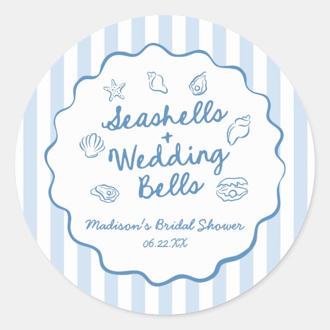 Sticker Rond Seashells and Wedding Bells Coastal Bridal Shower (Devant)