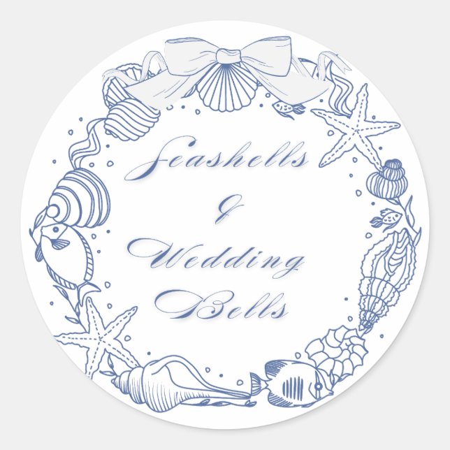 Sticker Rond Seashells and Wedding Bells Design | Coastal (Devant)