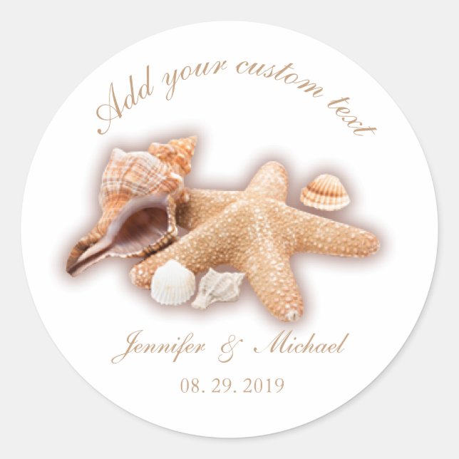 Sticker Rond Seashells Beach Destination Mariage Personnalisé (Devant)