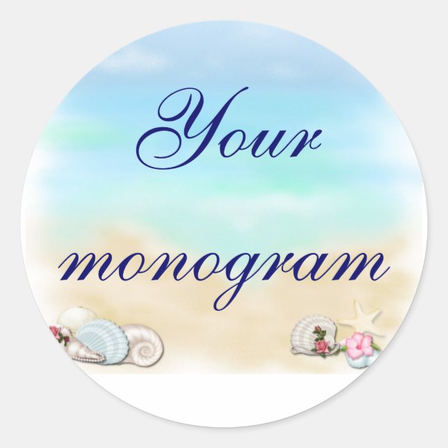 Sticker Rond Seashells Beach Mariage Thème Enveloppe Seals Étiq (Devant)