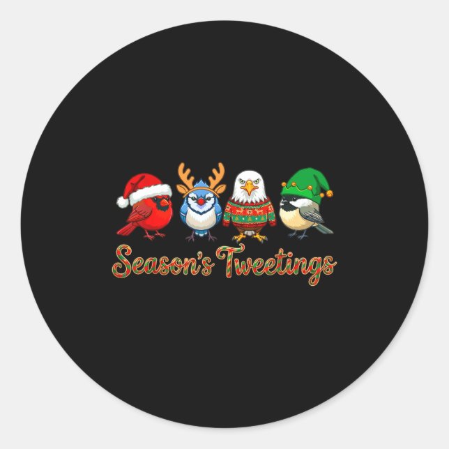 Sticker Rond Season's Tweetings Funny Christmas Birdwatcher Squ (Devant)