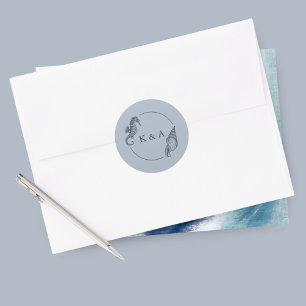 Sticker Rond SEATERNAL Seahorse & Sea Shell Mariage Monogramme