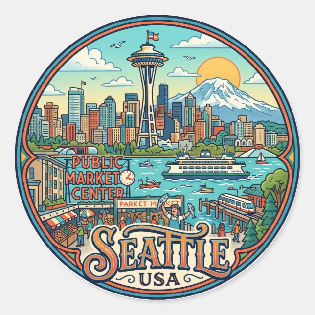 Sticker Rond Seattle États-Unis (Devant)