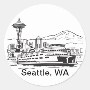 Sticker Rond Seattle Ferry Washington State Line Art