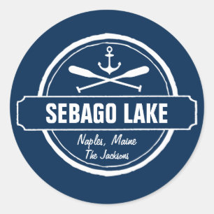 Sticker Rond Sebago Lake Maine Ville et nom personnalisés