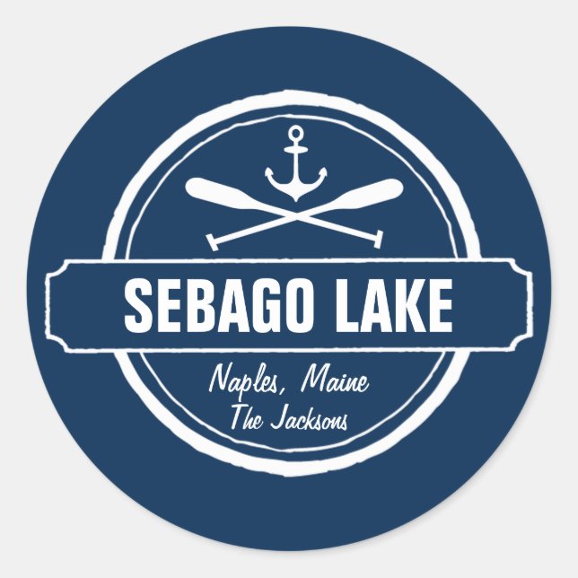 Sticker Rond Sebago Lake Maine Ville et nom personnalisés (Devant)