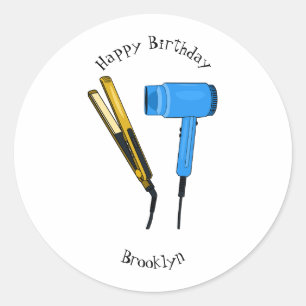 Sticker Rond Sèche-cheveux & lisseuse-cheveux illustration