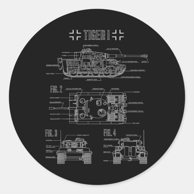 Sticker Rond Seconde Guerre mondiale Tigre Allemand Tiger I Eng (Devant)