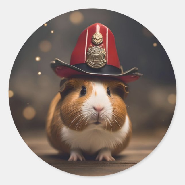 Sticker Rond **"Secourez prêt : Cochon de Guinée dans le Casque (Devant)