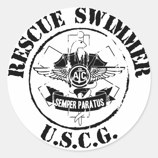 Sticker Rond Secourir Swimmer (Grunge) (Devant)