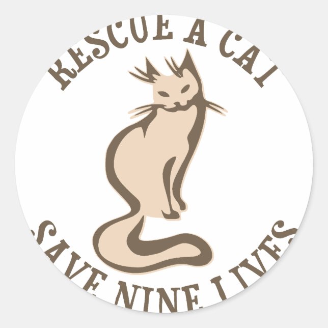 Sticker Rond Secourir Un Chat Sauver Neuf Vies (Devant)