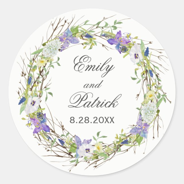 Sticker Rond Secret Garden Rustique Fleur sauvage Wreath (Devant)