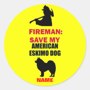 Sticker Rond Sécurité incendie Eskimo Chien américain personnal
