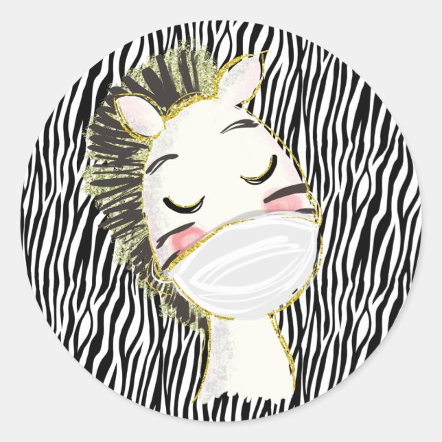 Sticker Rond Sécurité Zebra animal portant le masque facial (Devant)