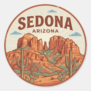 Sticker Rond Sedona Cactus Vintage Arizona