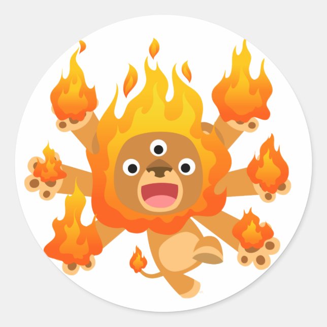 Sticker Rond Seigneur du Feu ! ! (mignon lion de dessin animé)  (Devant)