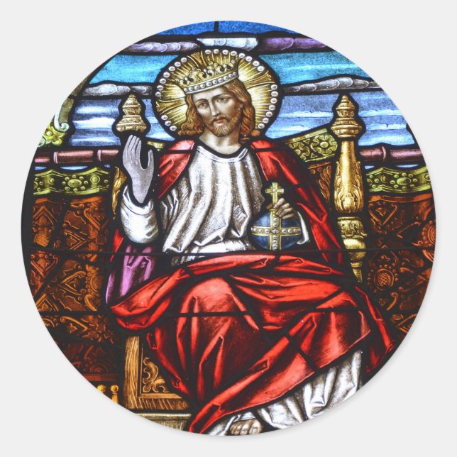 Sticker Rond Seigneur Jésus sur le trône vitrail (Devant)