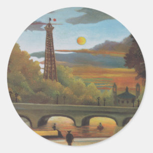 Sticker Rond Seine et Tour Eiffel au coucher du soleil par Henr