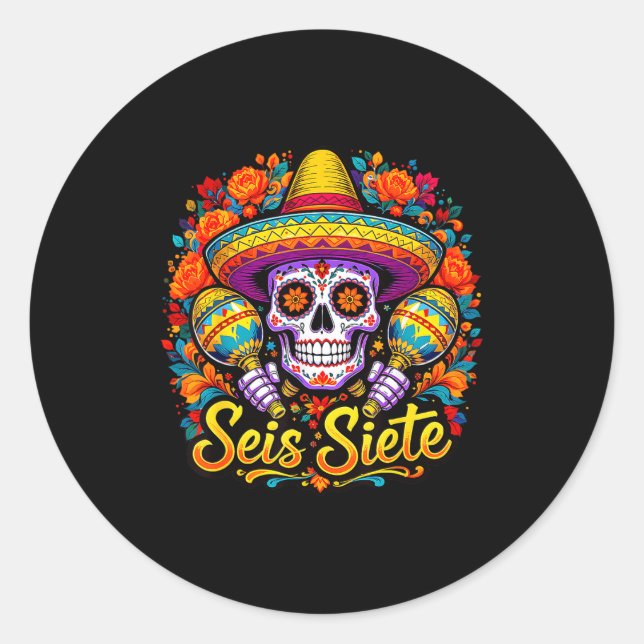 Sticker Rond Seis Siete Spanish Humor Clroom Teaching Laugh Esp (Devant)