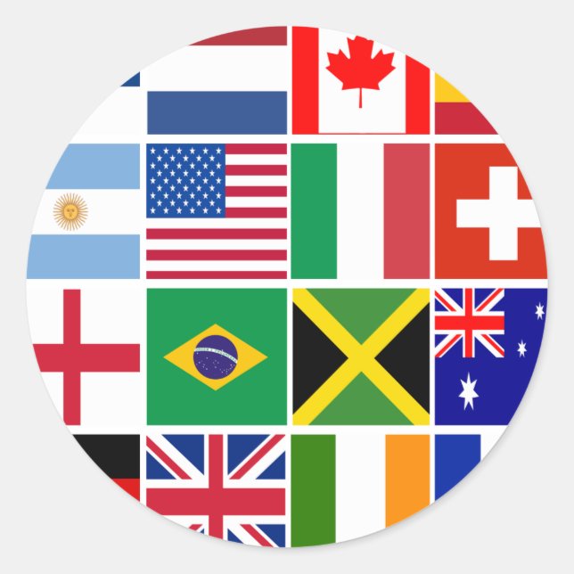 Sticker Rond Seize drapeaux de beaucoup de nations T-shirts, Mu (Devant)