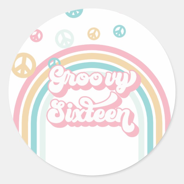Sticker Rond Seize Groovy Rétro Arc-en-ciel d'Été (Devant)