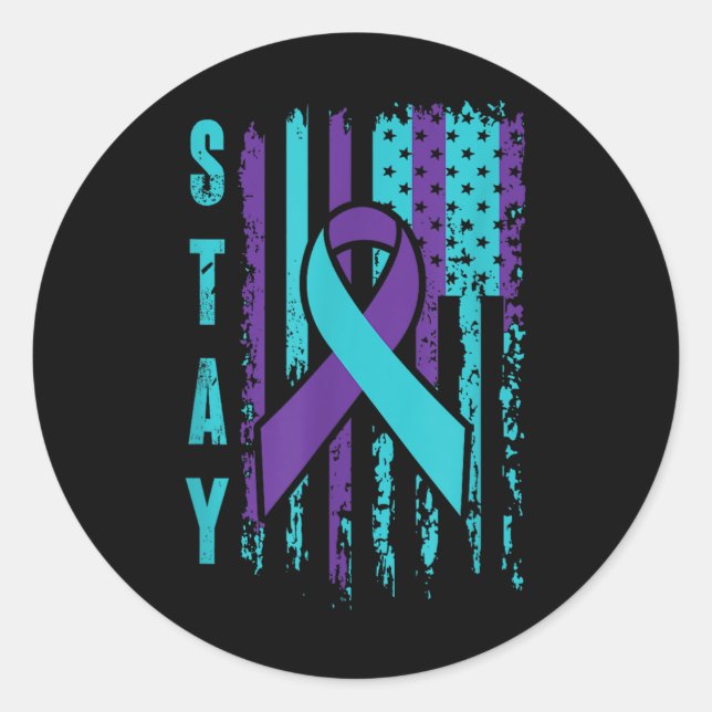 Sticker Rond Séjour _ Turquoise &amp; Violet Ruban Usa Indicate (Devant)