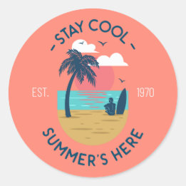 Sticker Rond Séjournez Cool Summer's Here Beach Sunset