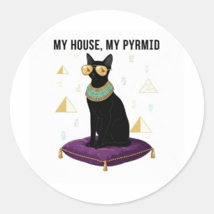 Sticker Rond Sekhment Chat Égyptien Déesse Bastet Pyramide