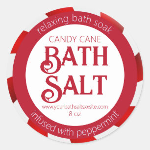Sticker Rond Sel de Bain Bonbon à la Menthe Poivrée Rouge et Bl