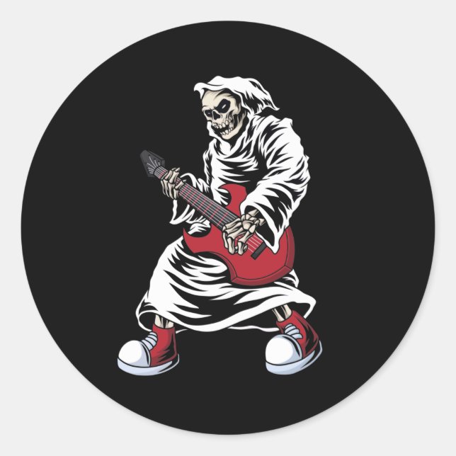 Sticker Rond seleton playing guitar electric acoustic (Devant)