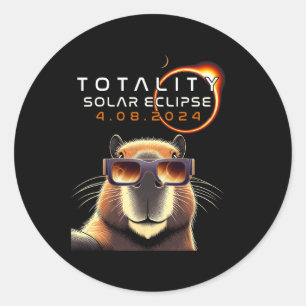 Sticker Rond Selfie Avec Totalité Eclipse Capybara Lover